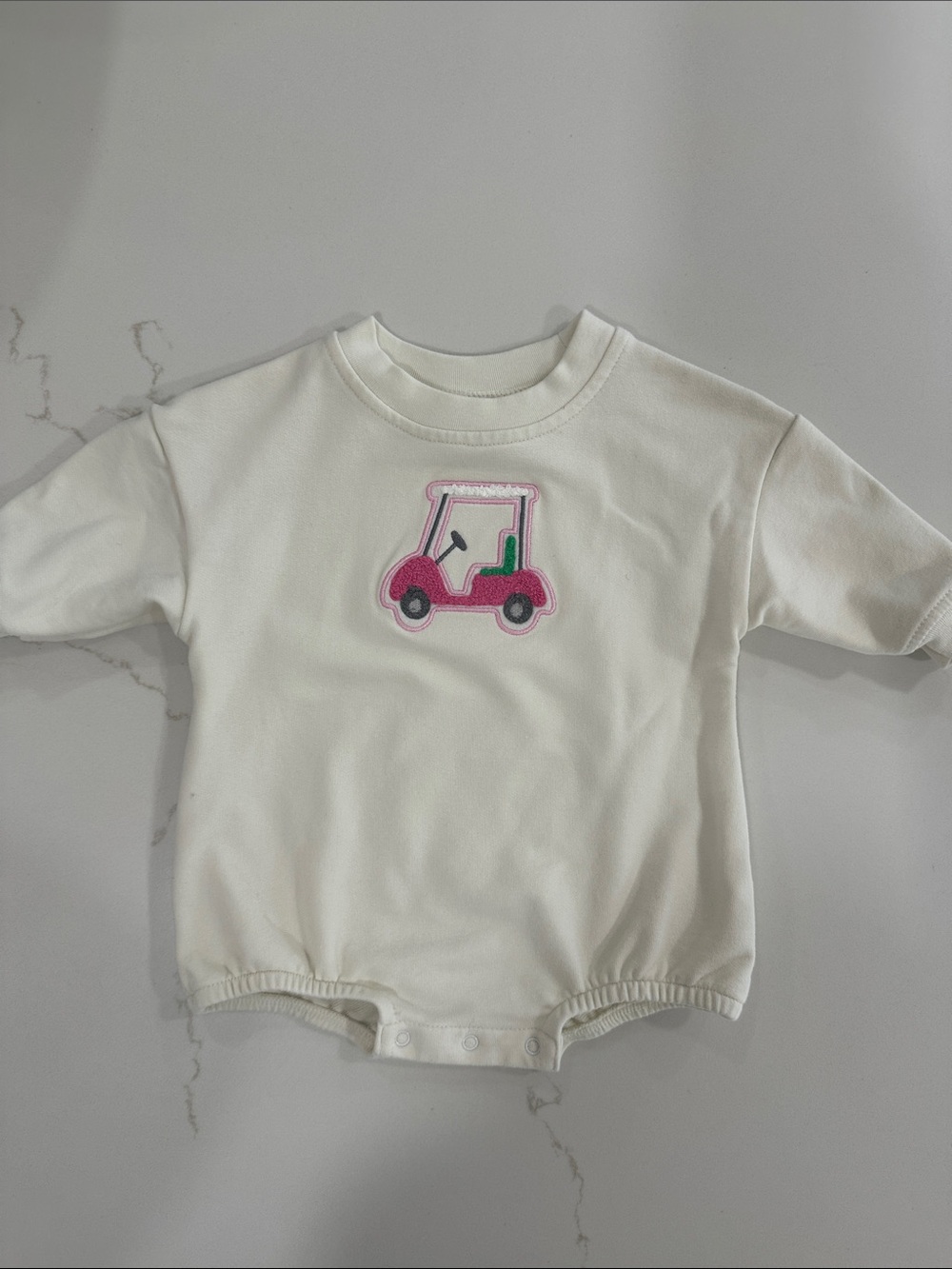 Cream Baby Bubble Ronper with Pink Golf Cart Patch